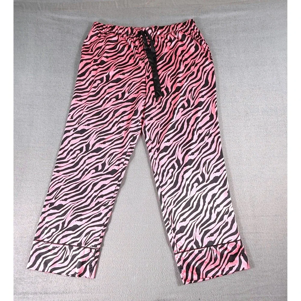Victoria's Secret Zebra Print Pajama Set Pink Black Button Top Pants XL Comfort - Picture 3 of 12